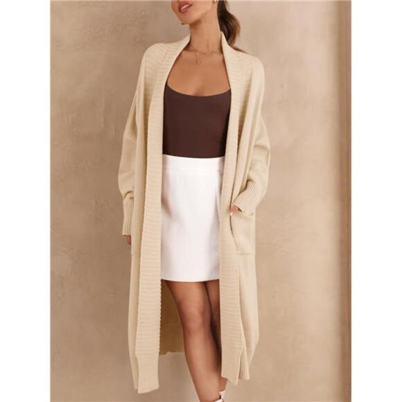 Womens Long Cardigan Sweaters with Pockets Beige - Picture 4 of 5